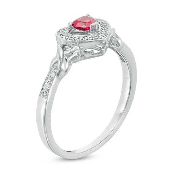4.0mm Lab-Created Ruby and 1/20 CT. T.w. Diamond Heart Frame Promise Ring in Sterling Silver