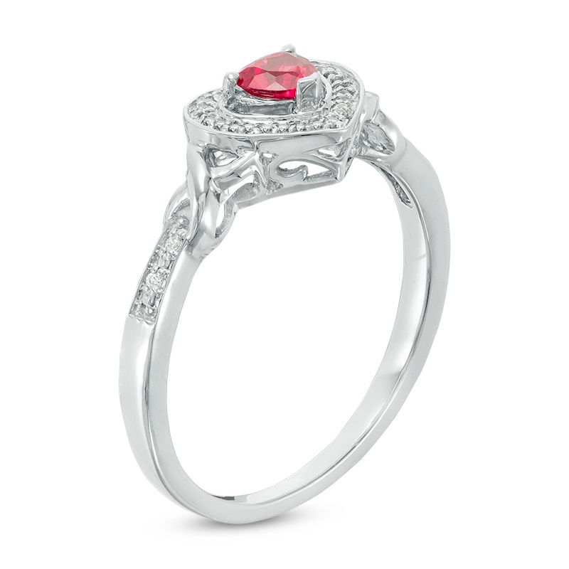 Main Image 2 of 4.0mm Lab-Created Ruby and 1/20 CT. T.W. Diamond Heart Frame Promise Ring in Sterling Silver
