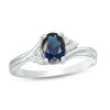 Thumbnail Image 1 of Oval Lab-Created Blue Sapphire and 1/10 CT. T.W. Diamond Tri-Sides Promise Ring in 10K White Gold