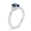Thumbnail Image 2 of Oval Lab-Created Blue Sapphire and 1/10 CT. T.W. Diamond Tri-Sides Promise Ring in 10K White Gold
