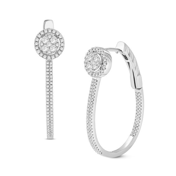 1/2 CT. T.W. Composite Diamond Frame Double Row Inside-Out Hoop ...