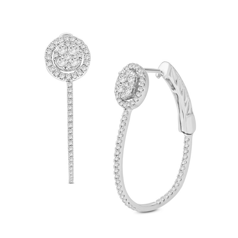 Main Image 1 of 1/2 CT. T.W. Composite Diamond Frame Inside-Out Hoop Earrings in 10K White Gold