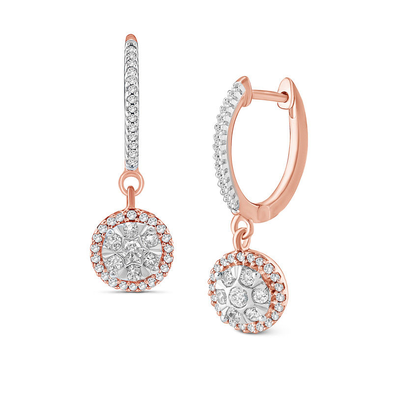 1/3 CT. T.W. Composite Diamond Frame Drop Hoop Earrings in 10K Rose Gold