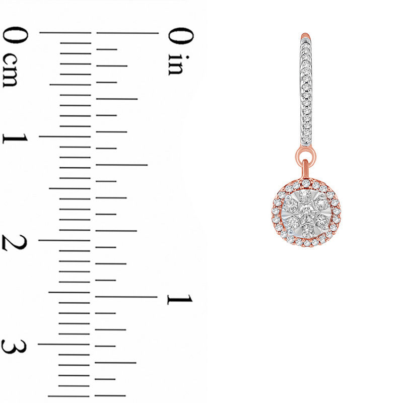 Main Image 2 of 1/3 CT. T.W. Composite Diamond Frame Drop Hoop Earrings in 10K Rose Gold