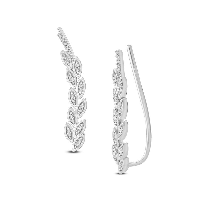 1/10 CT. T.W. Diamond Leaf Vine Crawler Earrings in Sterling Silver