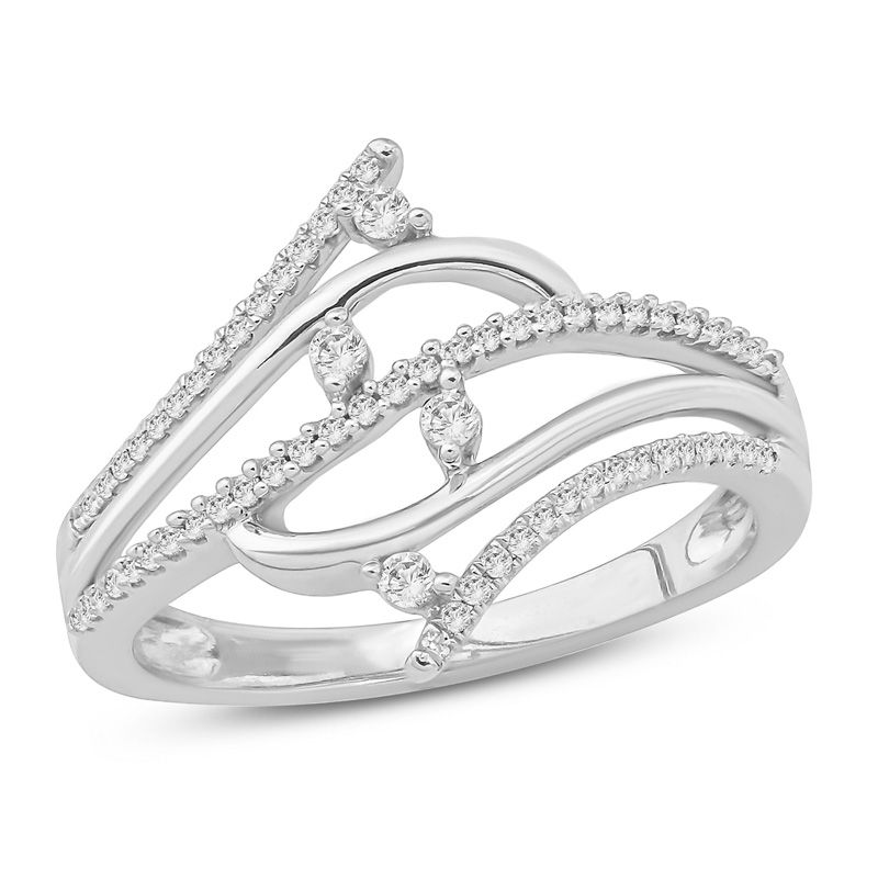 Main Image 1 of 1/4 CT. T.W. Diamond Bypass Wave Ring in Sterling Silver