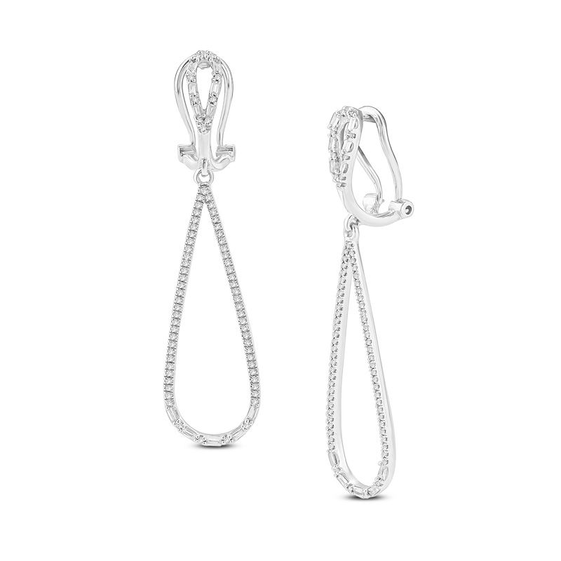 Main Image 1 of 3/8 CT. T.W. Baguette and Round Diamond Teardrop Earrings in 10K White Gold