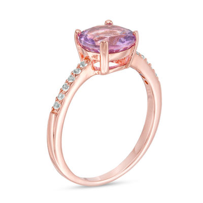 GemStar USA Sterling Silver Synthetic Pink Sapphire and White Topaz Oval Crown Ring