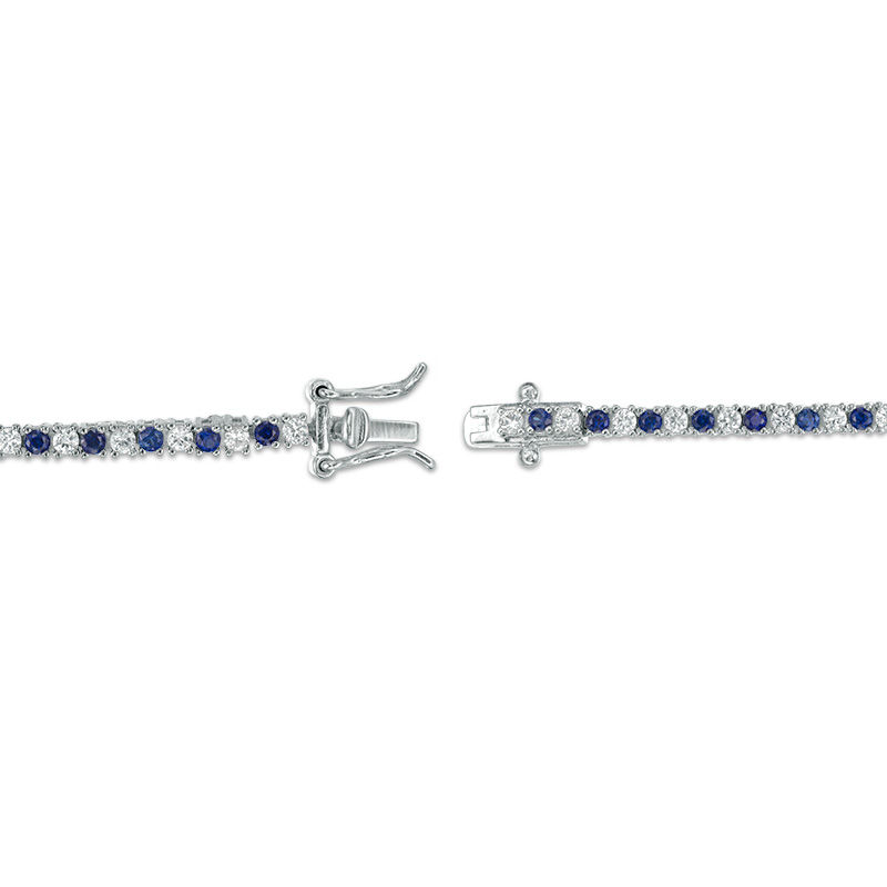 Main Image 2 of Lab-Created Blue and White Sapphire Tennis Bracelet in Sterling Silver - 7.25"