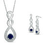 Thumbnail Image 1 of Lab-Created Blue Sapphire and Beaded Cascading Infinity Pendant and Drop Earrings Set in Sterling Silver