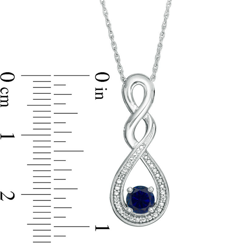 Main Image 2 of Lab-Created Blue Sapphire and Beaded Cascading Infinity Pendant and Drop Earrings Set in Sterling Silver