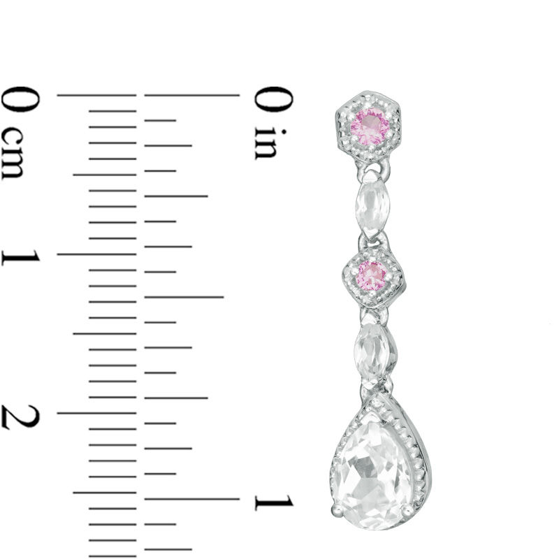 Pear-Shaped Lab-Created White and Pink Sapphire Vintage-Style Drop Earrings in Sterling Silver