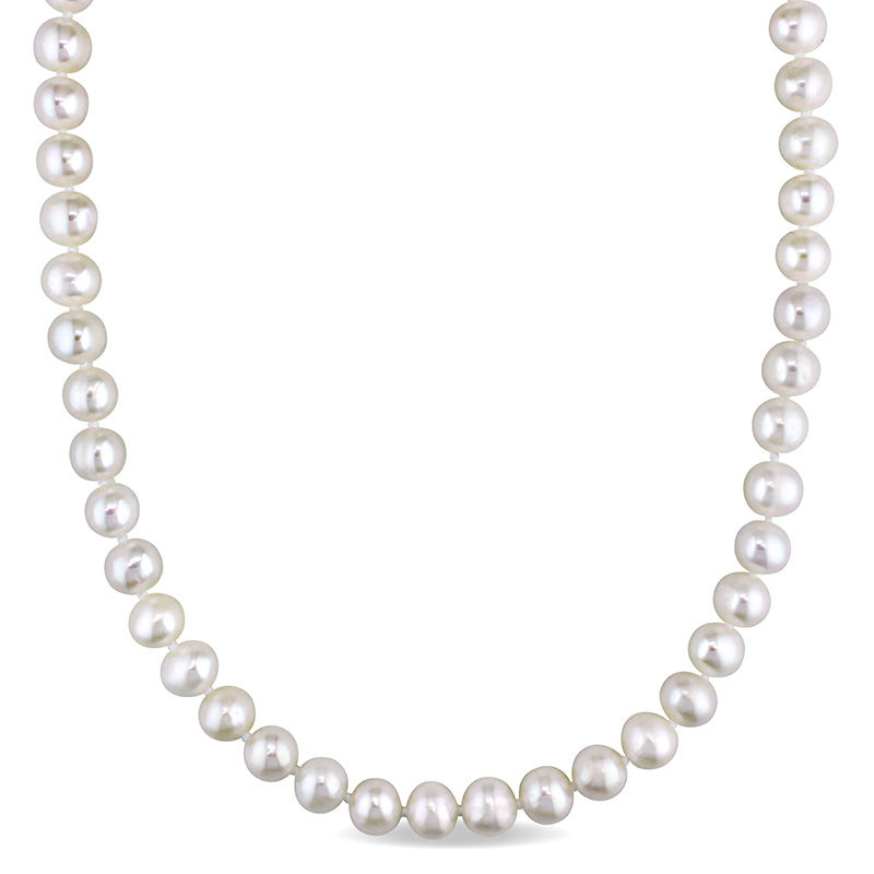 White Gem Grade Freshwater: 7.5-8.0mm 16 Choker Length / Filigree Clasp 14K White Gold