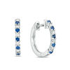 Thumbnail Image 1 of Blue Sapphire and 1/10 CT. T.W. Diamond Hoop Earrings in 14K White Gold