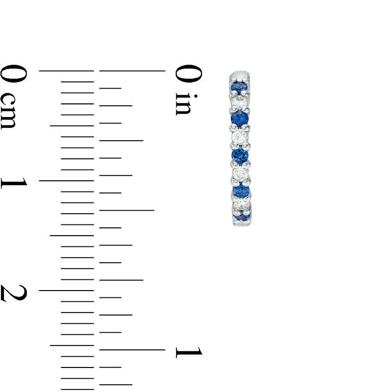 Main Image 2 of Blue Sapphire and 1/10 CT. T.W. Diamond Hoop Earrings in 14K White Gold