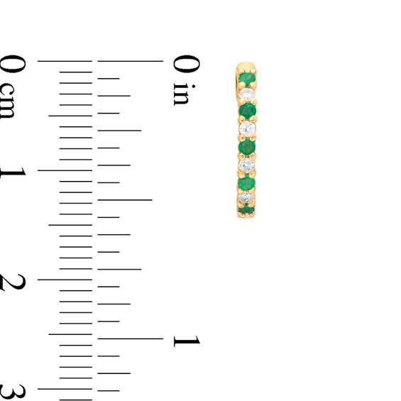 Emerald and 1/10 CT. T.w. Diamond Hoop Earrings in 14K Gold