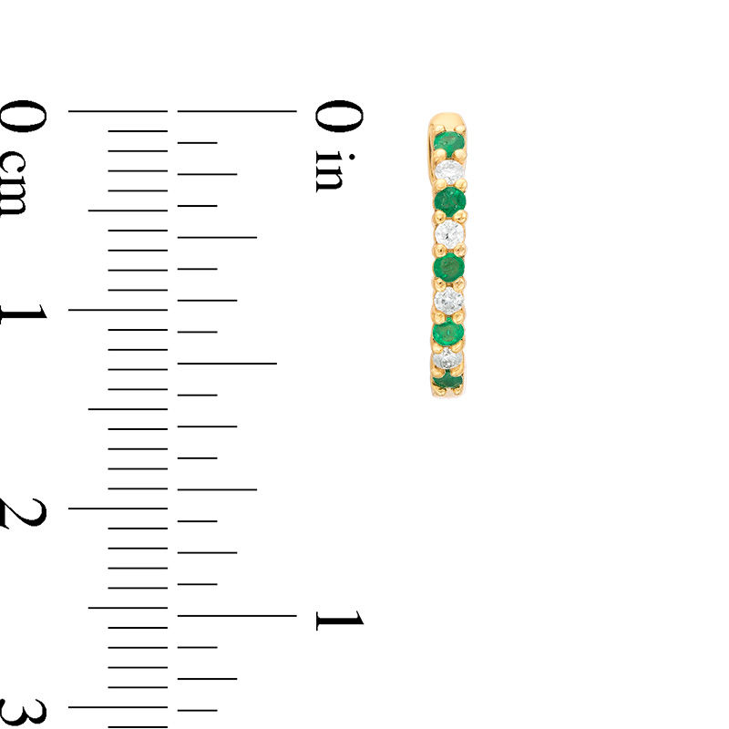 Emerald and 1/10 CT. T.W. Diamond Hoop Earrings in 14K Gold