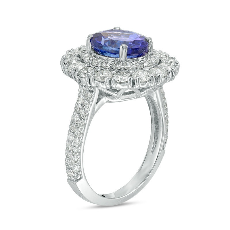 Oval Tanzanite and 2-1/4 CT. T.W. Diamond Double Frame Ring in 14K ...