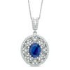 Oval Blue Sapphire and 5/8 CT. T.W. Diamond Art Deco Frame Pendant in 14K White Gold
