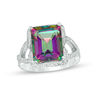 Thumbnail Image 0 of Emerald-Cut Mystic Fire® Topaz and 1/3 CT. T.W. Diamond Frame Vintage-Style Twist Ring in 14K White Gold