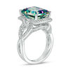 Thumbnail Image 1 of Emerald-Cut Mystic Fire® Topaz and 1/3 CT. T.W. Diamond Frame Vintage-Style Twist Ring in 14K White Gold