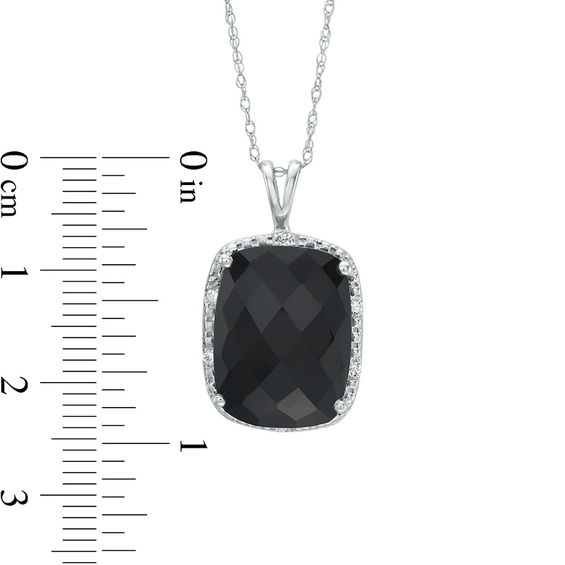 Cushion-Shaped Faceted Onyx and 1/20 CT. T.w. Diamond Bead Frame Pendant in 10K White Gold