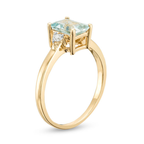 Emerald-Cut Aquamarine and 1/10 CT. T.w. Diamond Ring in 10K Gold