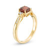 Thumbnail Image 1 of 6.0mm Cushion-Cut Garnet and 1/8 CT. T.W. Diamond Ring in 10K Gold
