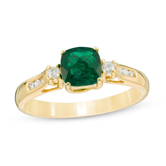 6.0mm Cushion-Shaped Emerald and 1/8 CT. T.w. Diamond Ring in 10K Gold