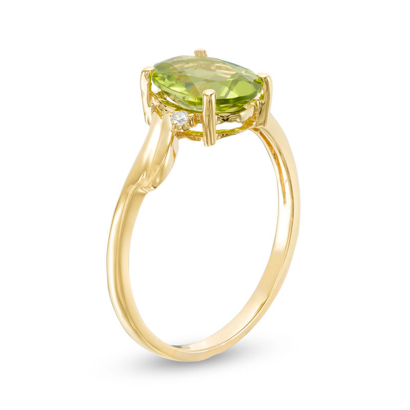 Oval Peridot and Diamond Accent Bypass Swirl Shank Ring in 10K Gold