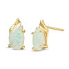 Thumbnail Image 0 of Oval Lab-Created Opal and Diamond Accent Swirl Top Drop Earrings in 10K Gold