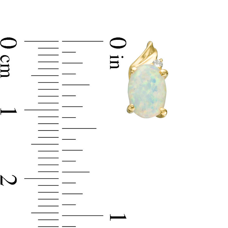 Oval Lab-Created Opal and Diamond Accent Swirl Top Drop Earrings in 10K Gold