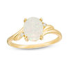 Thumbnail Image 0 of Oval Lab-Created Opal and Diamond Accent Bypass Swirl Shank Ring in 10K Gold