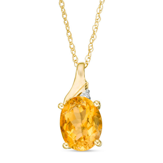 Oval Citrine and Diamond Accent Swirl Top Pendant in 10K Gold