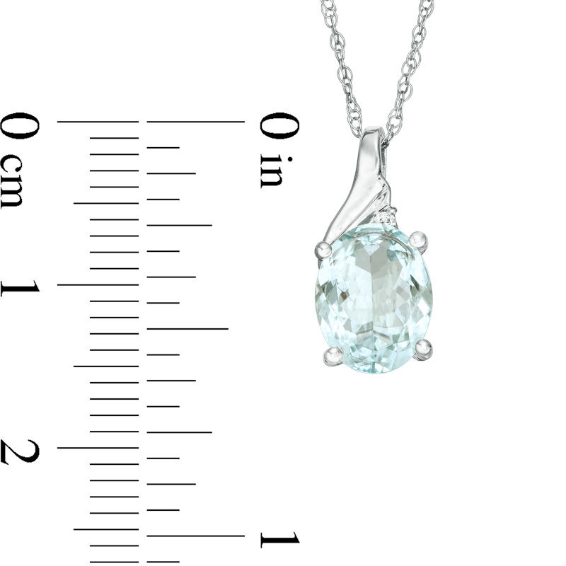 Oval Aquamarine and Diamond Accent Swirl Top Pendant in 10K White Gold