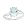 Thumbnail Image 0 of Oval Aquamarine and Diamond Accent Bypass Swirl Shank Ring in 10K White Gold