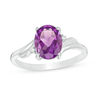 Thumbnail Image 0 of Oval Amethyst and Diamond Accent Bypass Swirl Shank Ring in 10K White Gold