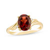 Thumbnail Image 0 of Oval Garnet and Diamond Accent Bypass Swirl Shank Ring in 10K Gold