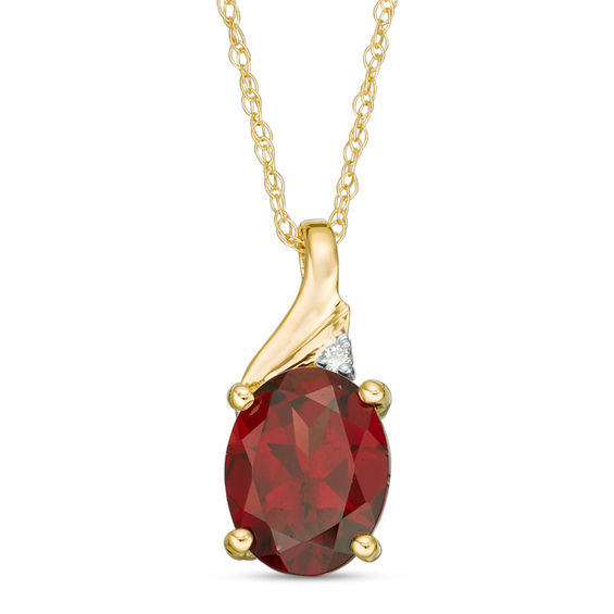 Oval Garnet and Diamond Accent Swirl Top Pendant in 10K Gold