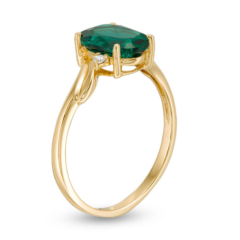Oval Lab-Created Emerald and Diamond Accent Bypass Swirl Shank Ring in 10K Gold