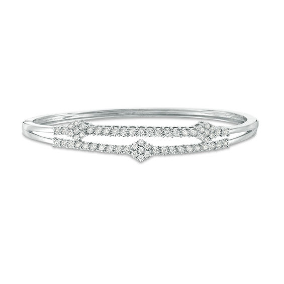 1 CT. T.w. Composite Diamond Three Flower Bangle in 10K White Gold