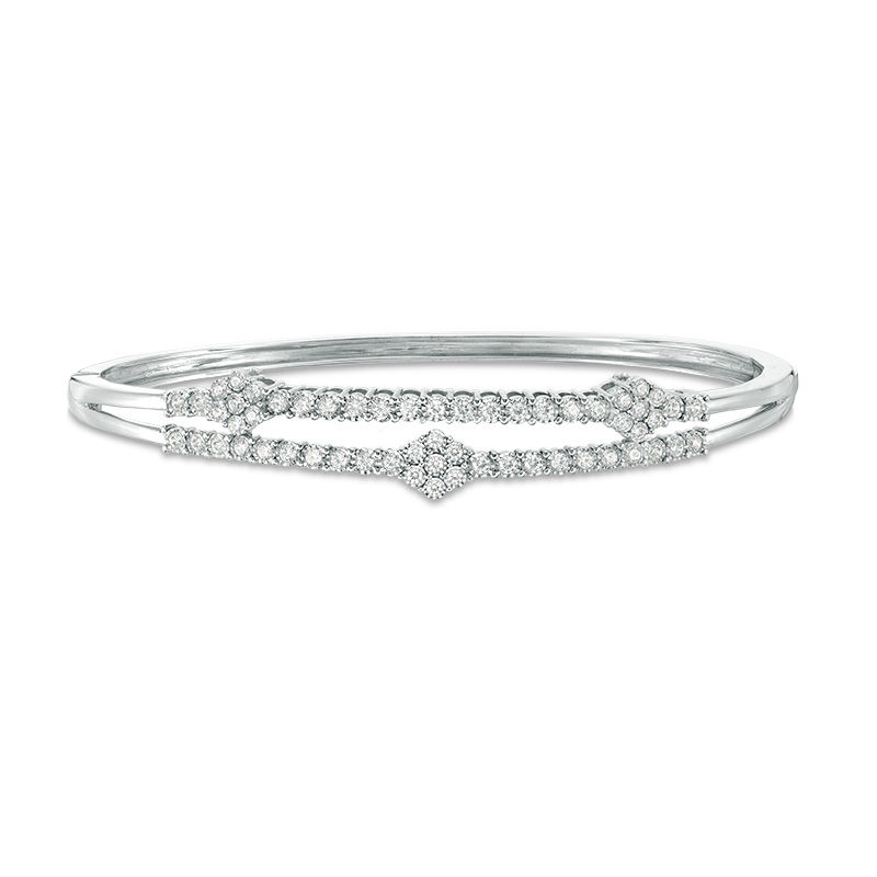 Main Image 1 of 1 CT. T.W. Composite Diamond Three Flower Bangle in 10K White Gold
