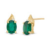 Thumbnail Image 1 of Oval Lab-Created Emerald and Diamond Accent Swirl Top Drop Earrings in 10K Gold