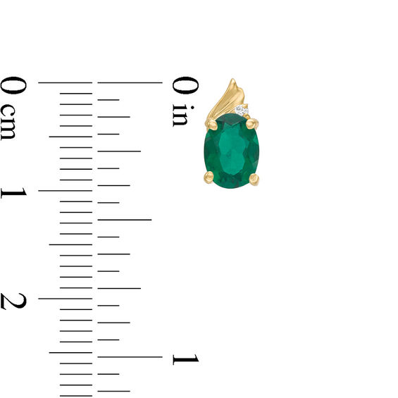 Oval Lab-Created Emerald and Diamond Accent Swirl Top Drop Earrings in 10K Gold