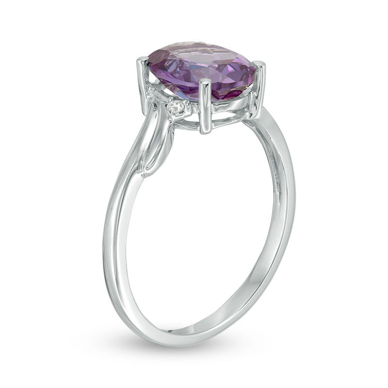 Oval Lab-Created Alexandrite and Diamond Accent Bypass Swirl Shank Ring in 10K White Gold