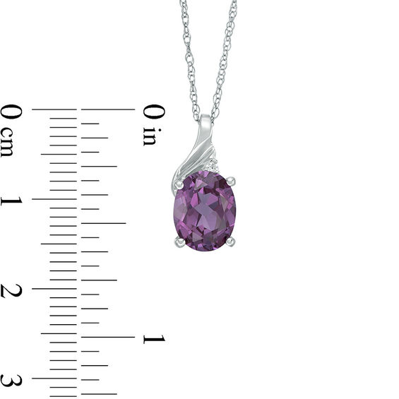 Oval Lab-Created Alexandrite and Diamond Accent Swirl Top Pendant in 10K White Gold