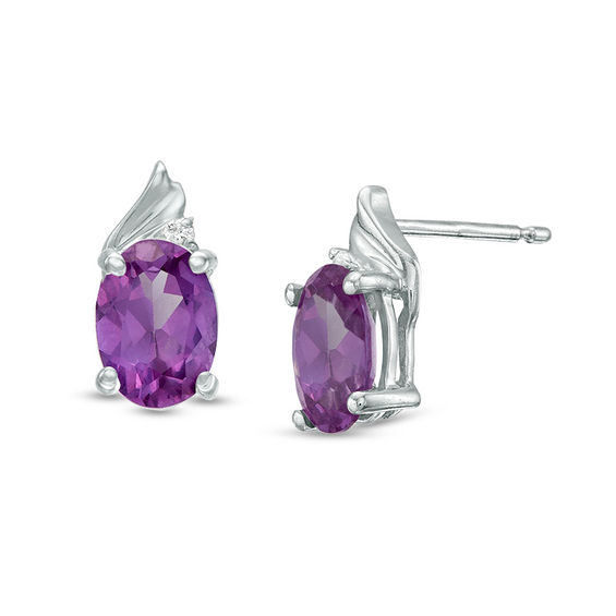 Oval Lab-Created Alexandrite and Diamond Accent Swirl Top Drop Earrings in 10K White Gold