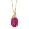 Thumbnail Image 0 of Oval Lab-Created Ruby and Diamond Accent Swirl Top Pendant in 10K Gold
