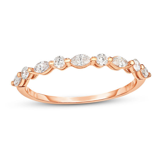 1/4 CT. T.w. Marquise and Round Diamond Alternating Stackable Band in 14K Rose Gold