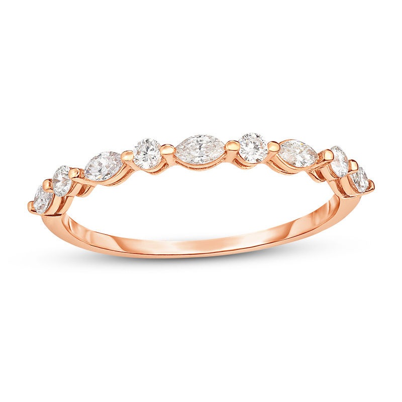 1/4 CT. T.W. Marquise and Round Diamond Alternating Stackable Band in 14K Rose Gold